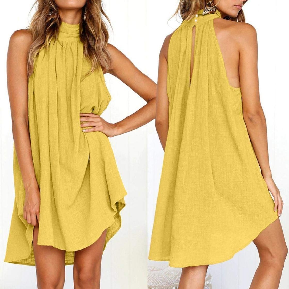 Fashion ZANZEA Chaleco sin Mangas de Verano para Mujer Mini Vestido Gradiente Slim
