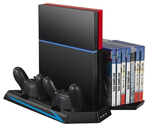 GAMINGER Estación de carga con USB puerto para PlayStation 4 PS4 Hub CD Disco DVD Blue Ray Estantería para Cajas 14x