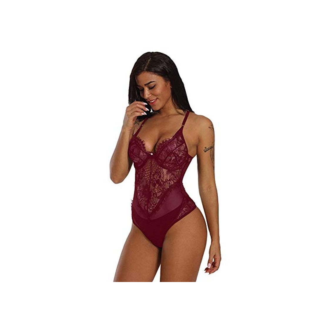Social JJHR Bodysuit Mono Transparente Encaje Mono Mujeres Backless Cupped Bodycon Rompers Mujer