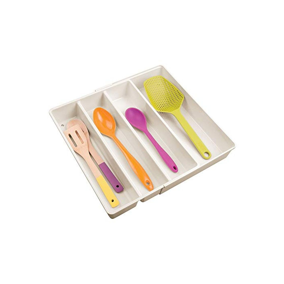 Product mDesign Organizador de cubiertos con 4 divisiones – Cuberteros extensibles para ordenar utensilios de cocina en cajones – Bandeja para cubiertos y para organizar diversos artículos – crema