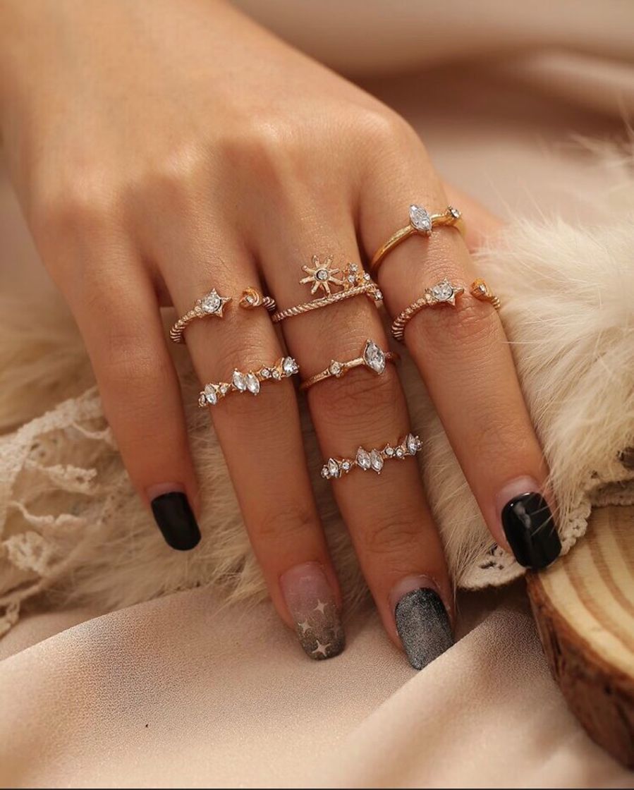 Moda Heart & Rhinestone Decor Ring 9pcs | SHEIN EUR