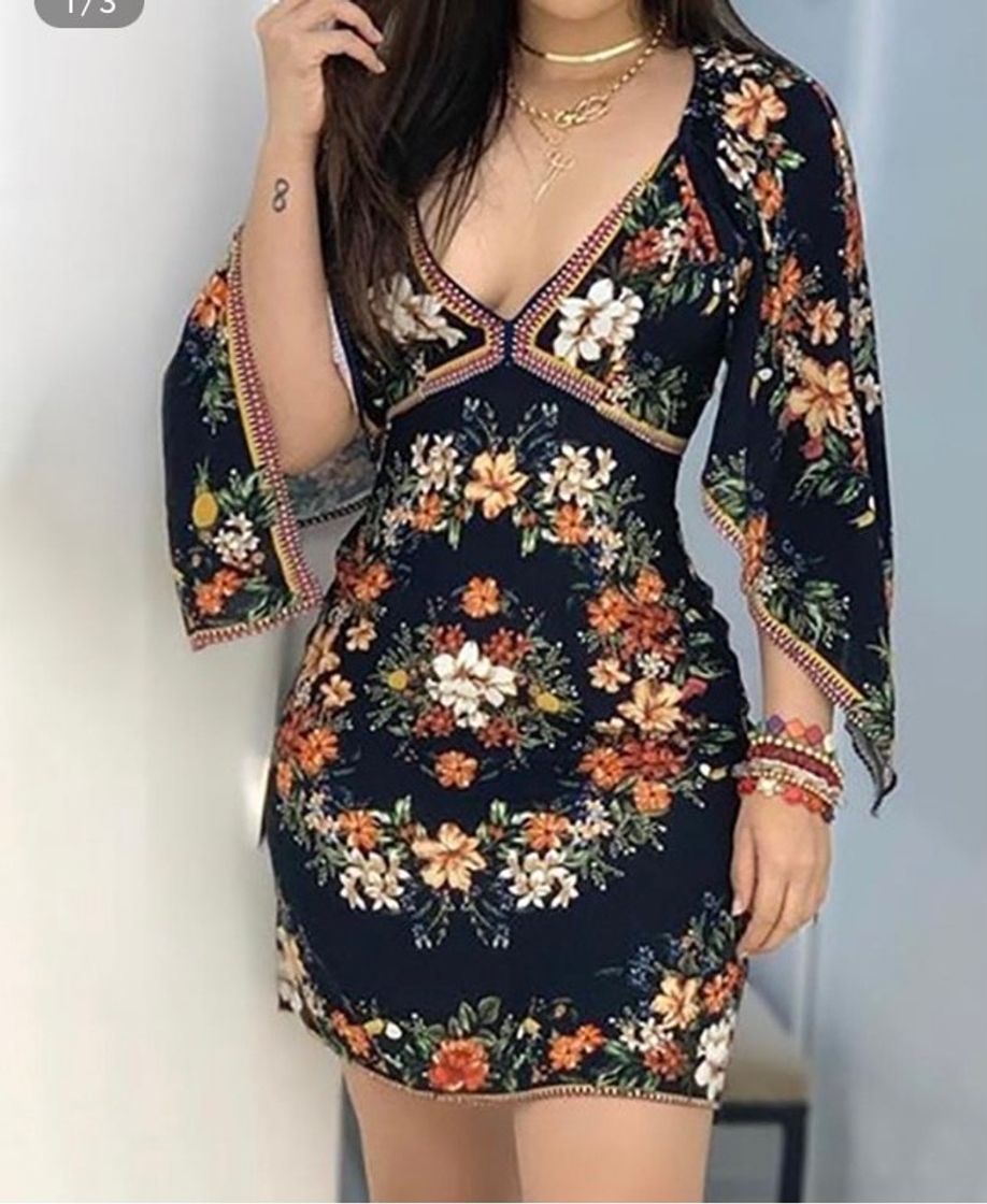 Social Vestido com estampa floral manga bodycon