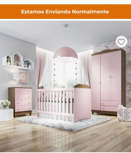 Quarto de Bebê Mel Flat Rosa com Berço/Cômoda e Guarda-Roupa ...