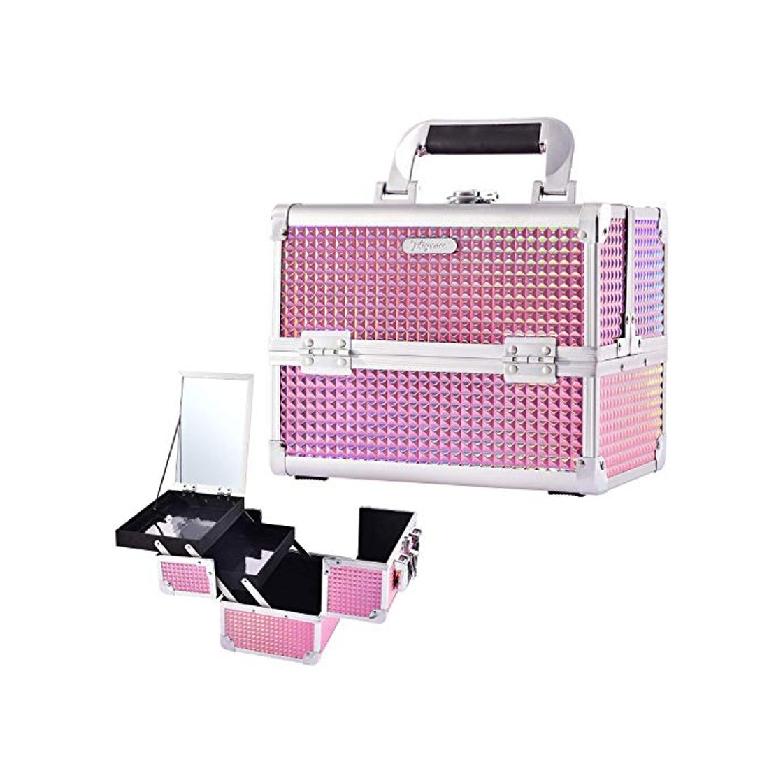 Social Maletin Maquillaje Profesional con Espejo Neceser Maquillaje Organizador Estuche Maquillaje Joyero Organizador Mujer Maletin de Manicura Maletin Peluqueria Caja Maquillaje Cosméticos de viaje Rosa