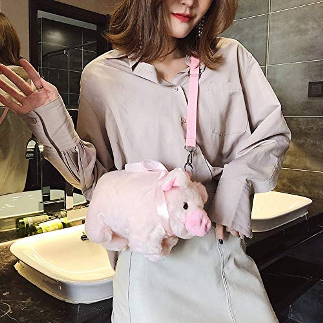 Moda TOPCOMWW Handbag Versitile Fashion Plush Cute Shoulder Bag Plush Pig Bag Cartoon