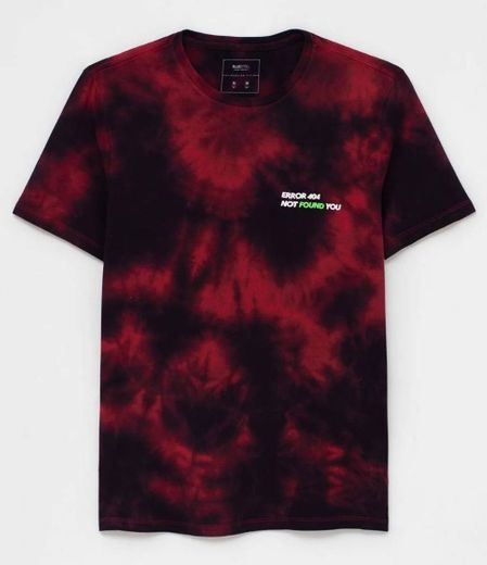 Camiseta Tie Dye com Lettering Error 404 Not Found You Preto