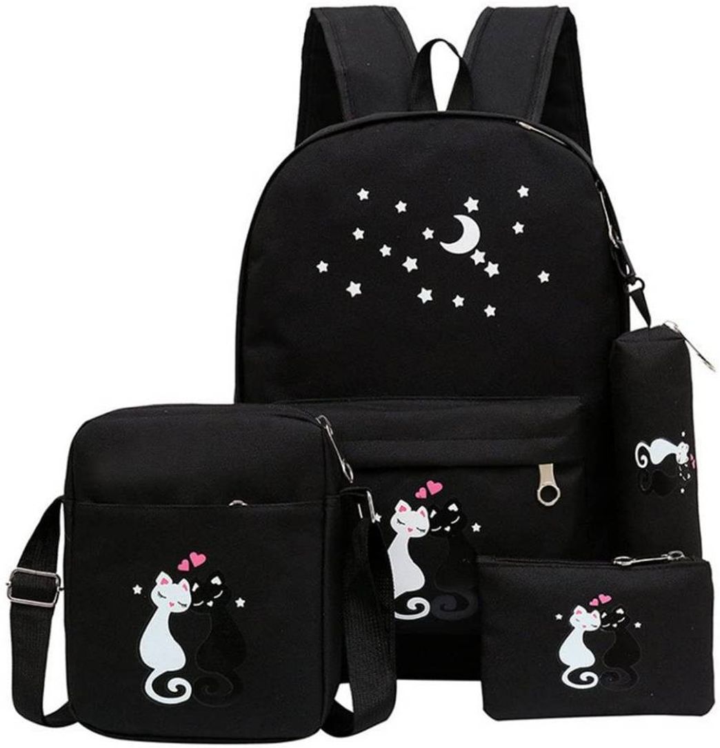 Products  Juego de 4 mochilas escolares de lona con estampado de gato