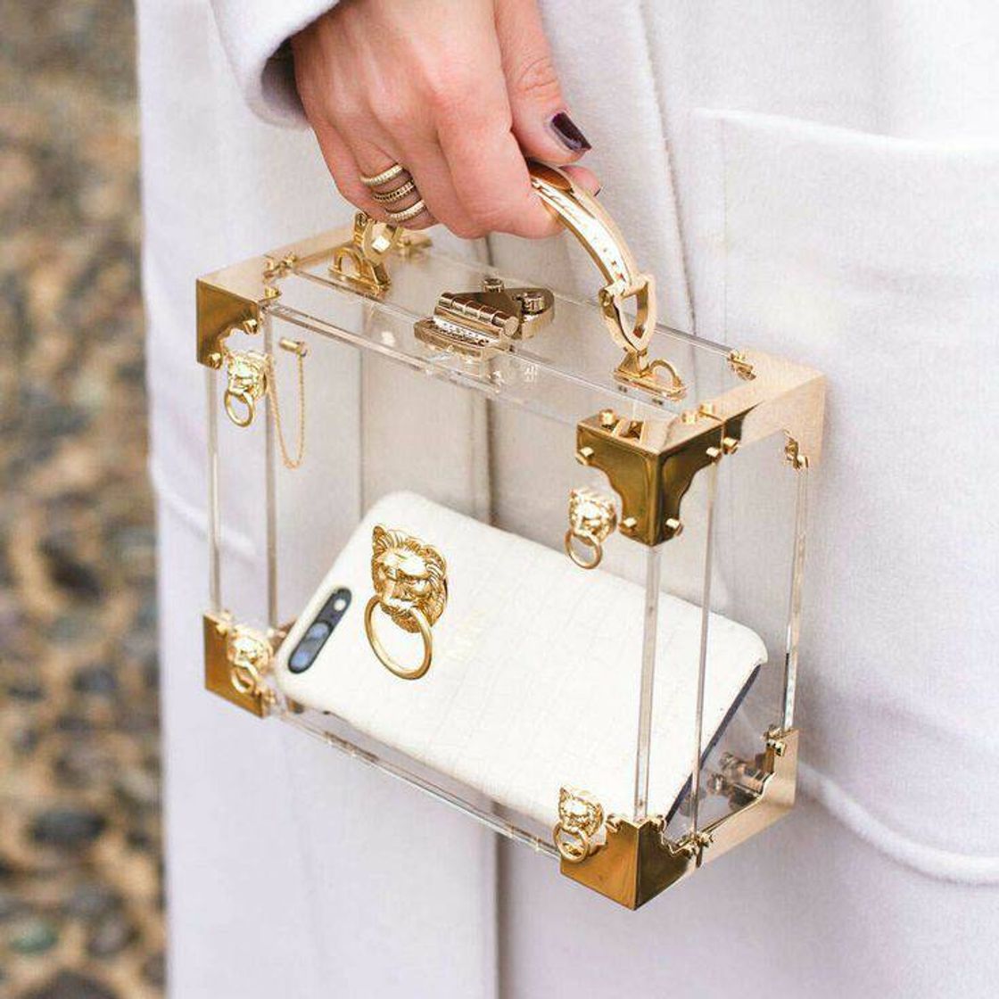 Fashion Bolsa transparente com dourado 