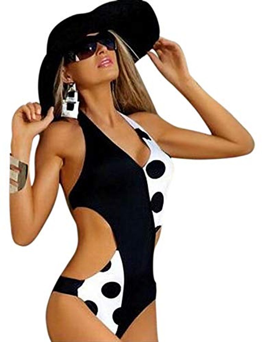 Products YONIER Bañador de una Pieza Monokinis Retro Polka Punto Conjunto de Baño Bikini Cuello Halter Rayas 50s Ropa de Baño Punto Lunares Sin Respaldo Bañador Una Pieza Push Up con Relleno Cintura Alta