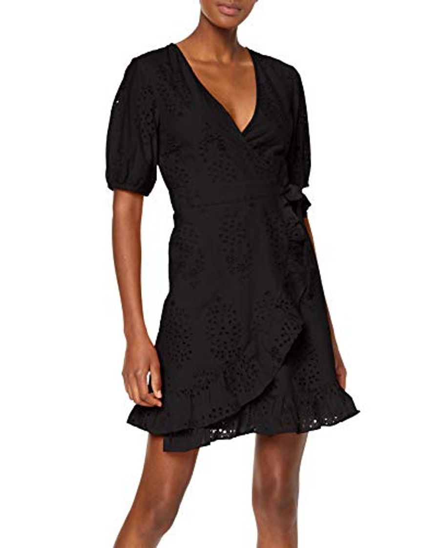 Product Marca Amazon - find. Vestido Corto Cruzado de Algodón Mujer, Negro