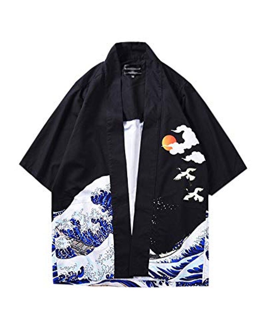 Fashion Hombre Camisa Kimono Hippie Cloak Estilo Japonés Estampado Holgado Manga 3