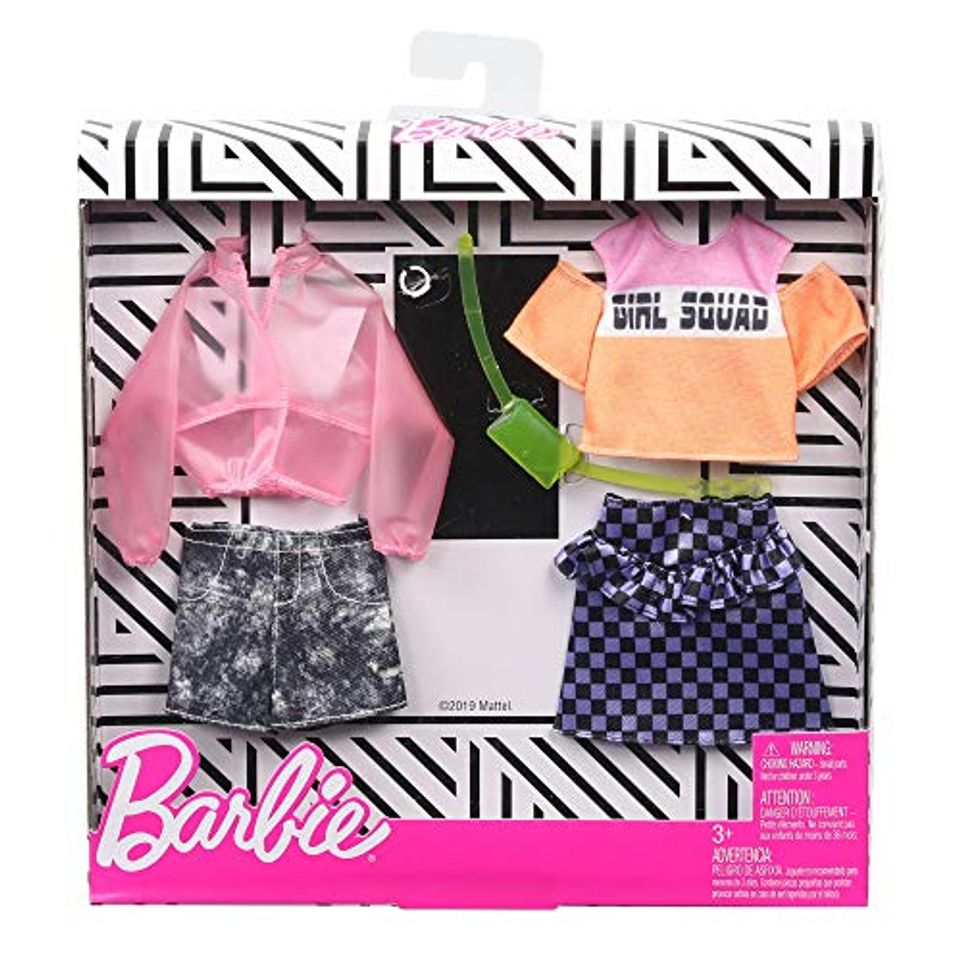 Social Barbie Pack de Accesorios de Moda Chaqueta Transparente Rosa y Estampado de