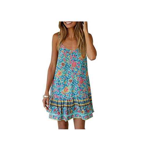 Abravo Mujer Vestido Boho Floral Verano sin Mangas Casual Falda Corta de