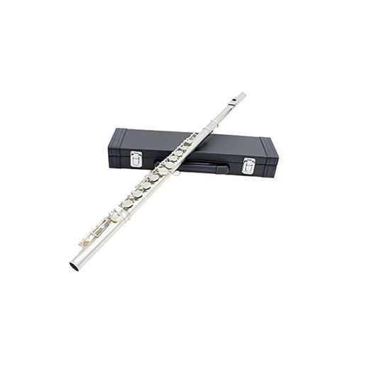 ammoon Flauta Travesera Cuproníquel Plateado 16 Agujeros C clave Instrumento de Viento de Madera con Grease Cork Paño de Limpieza Guantes Palillo Mini Acolchado Caso Destornillador