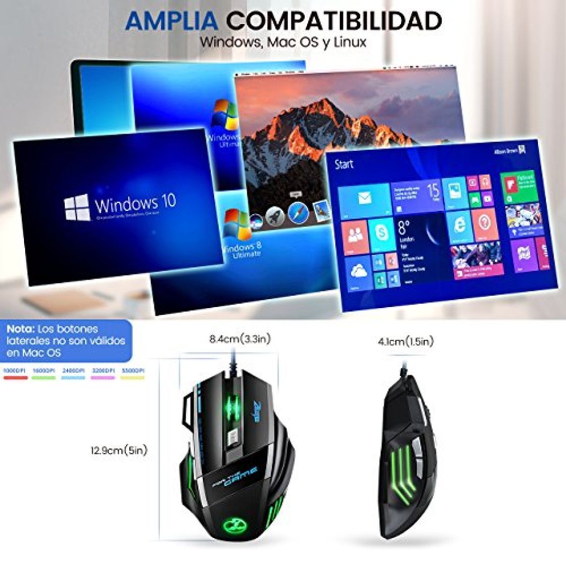 Social [Versión Actualizada] Zelotes Ratón Profesional LED óptico 5500 DPI 7 Botón USB