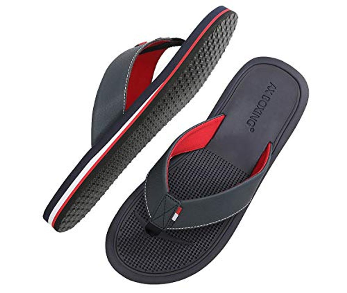 Fashion AX BOXING Chanclas Hombre Playa Caballeroso Cuero Flip Flop Sandalias Azul Rojo