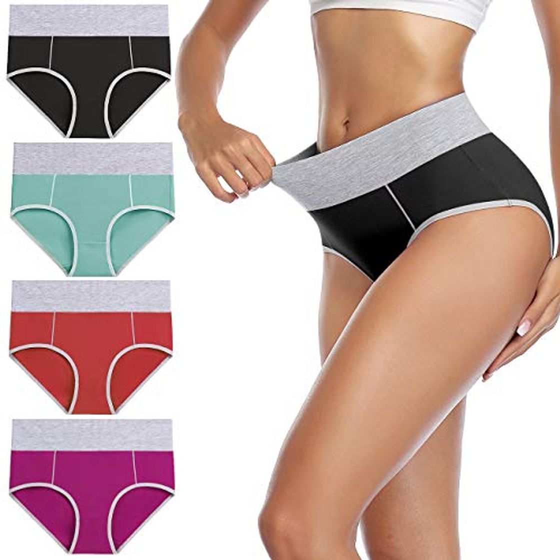 Moda wirarpa Bragas Mujer Slip Cintura Alta Algodón Braguitas 4 Pack Tamaño L