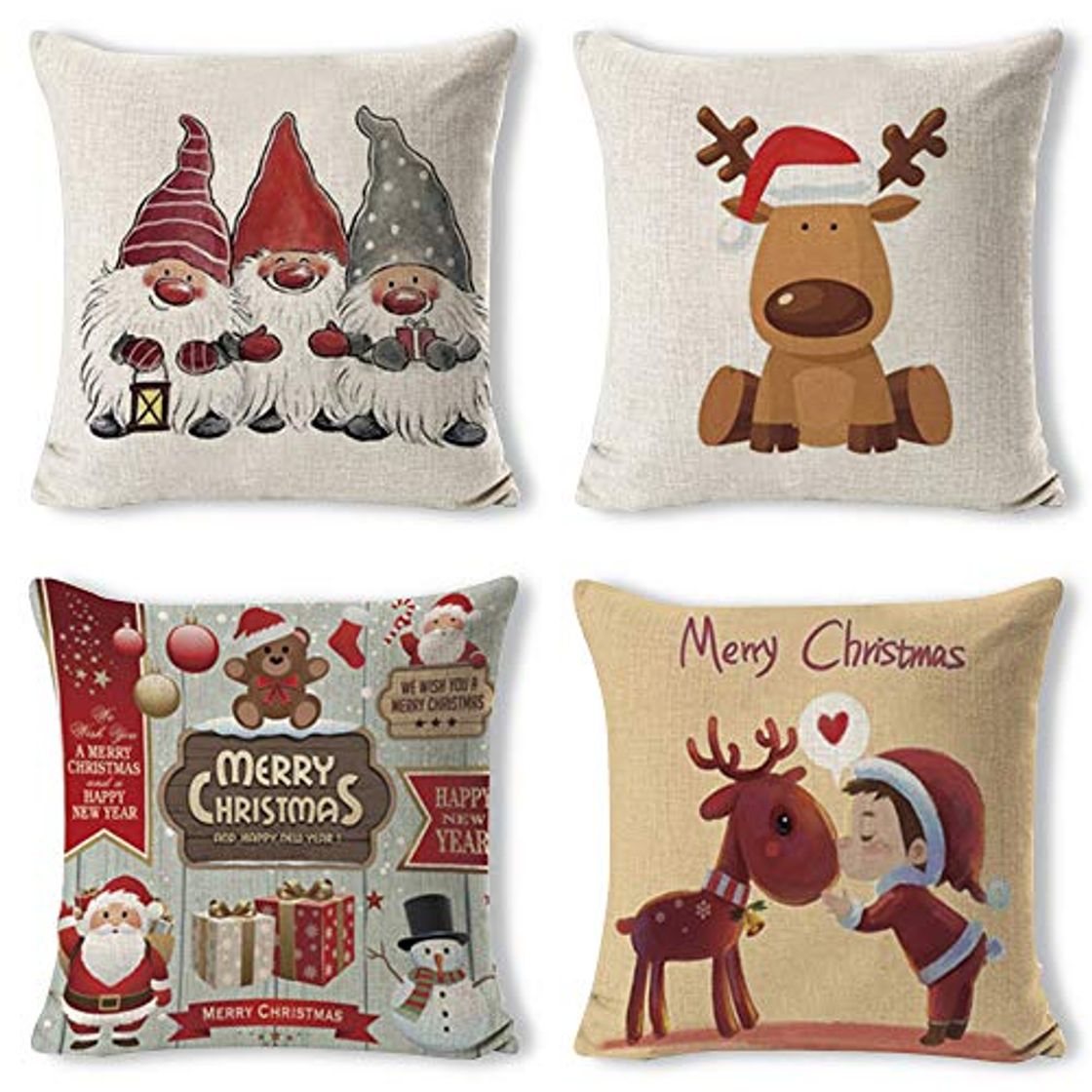 Home Gudotra 4 pcs Funda de Almohada de Santa Claus de Algodón de