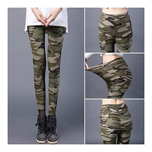 Cisne 2013, S.L. Leggins para Mujer diseño Estilo Camuflaje Color Verde. Talla