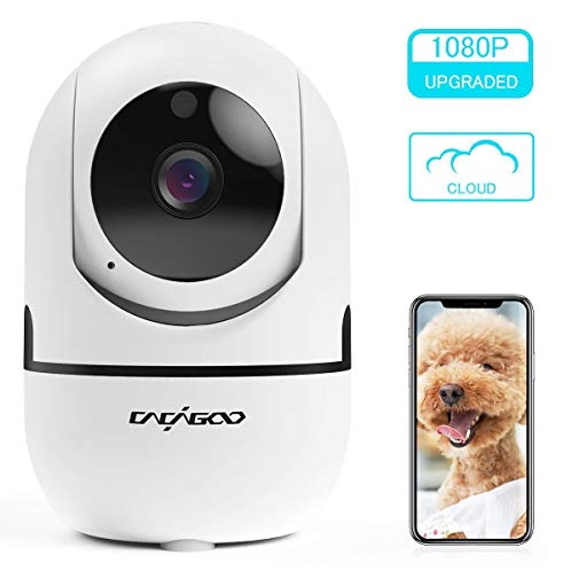 Lugares Cámara de Vigilancia 1080P Wifi con Visión Nocturna, Cámara de Mascota,Audio de