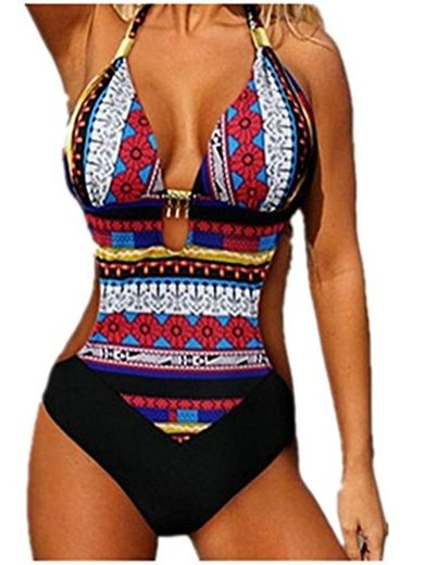 Traje de baño entero de mujer Trikini traje de playa piscina Sexy Bohemian de encaje Bikini Swimsuit One Piece Coordinati Beachwear rojo XXL