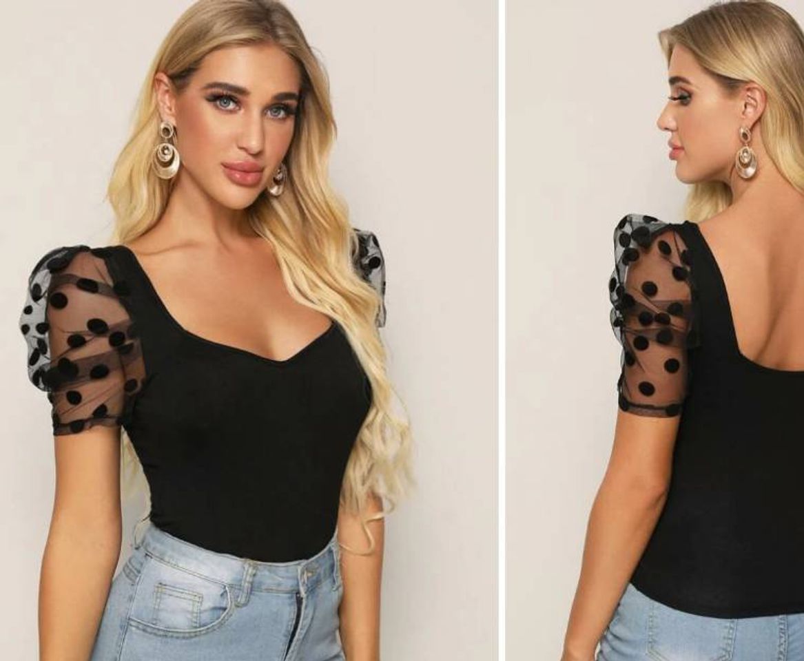 Fashion Blusa com mangas bufantes