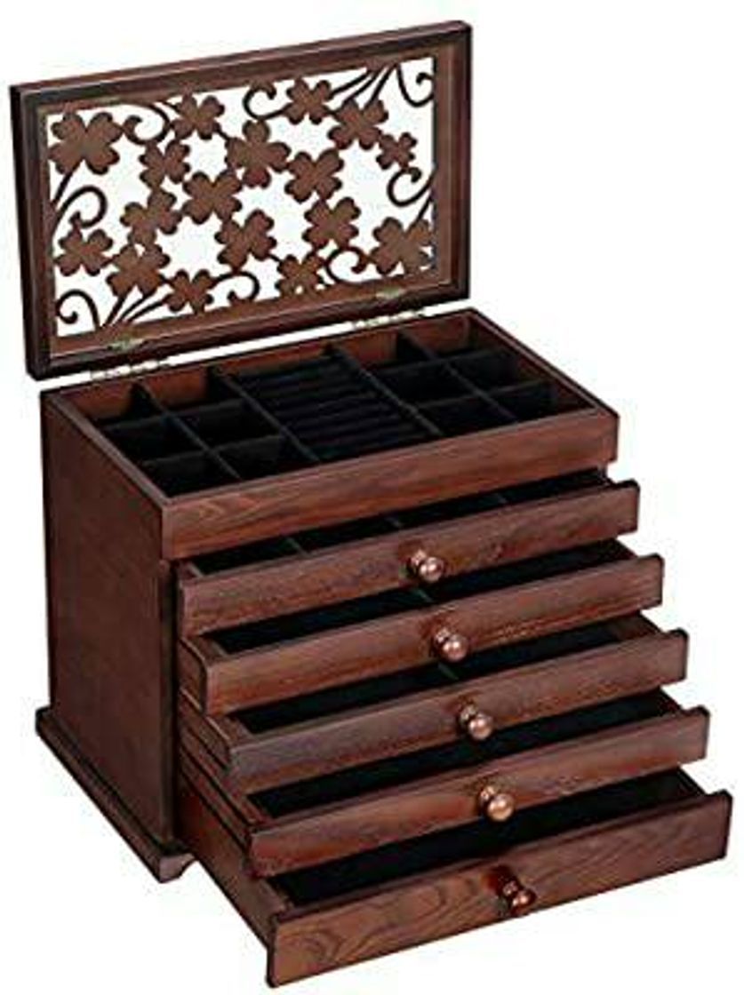 Social SONGMICS Caja de Madera para Joyas con Tallas Florales