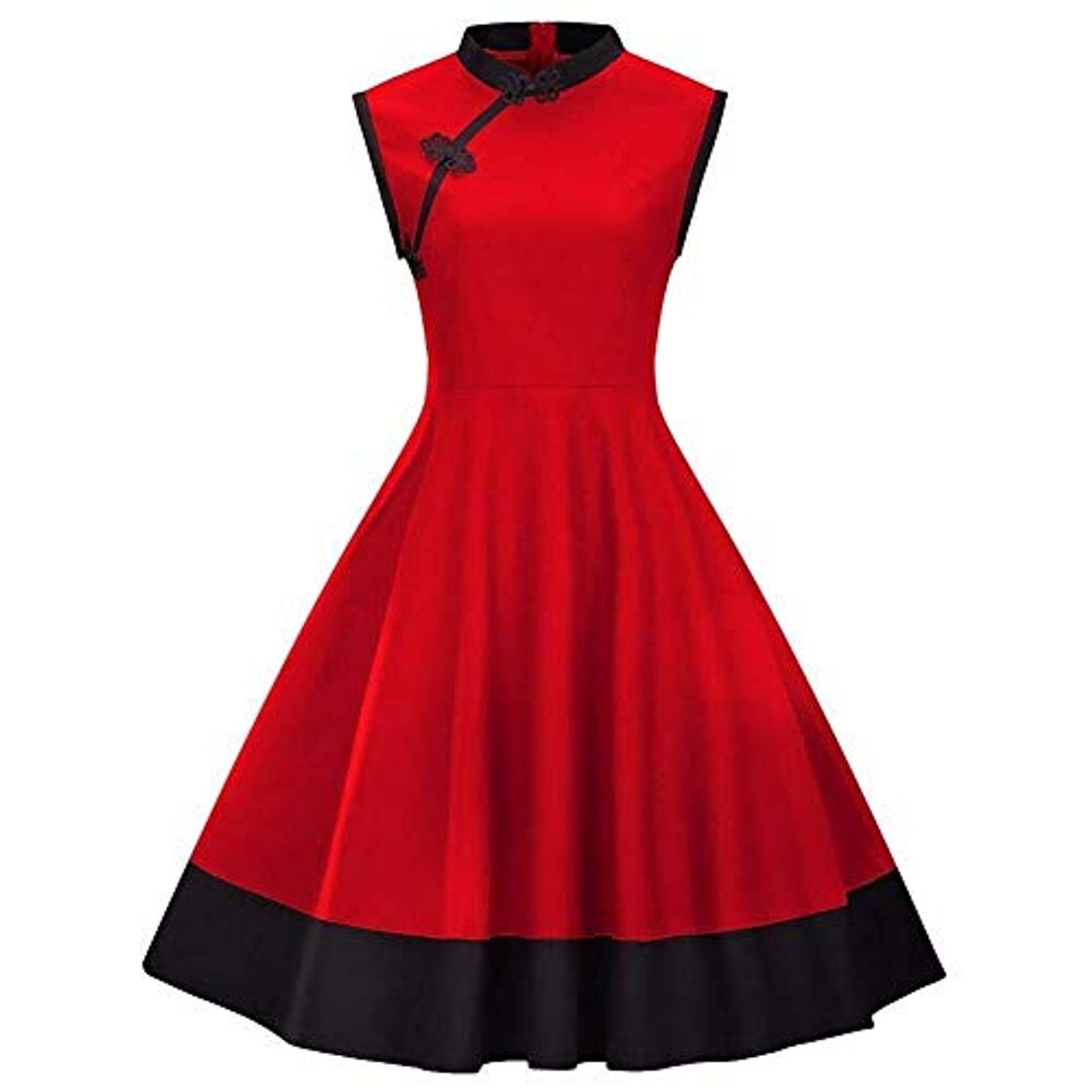 Moda Vestido vintage Vestido chino Qipao Costura Flare Vintage Chino Cheongsam Hebilla Cuadrado