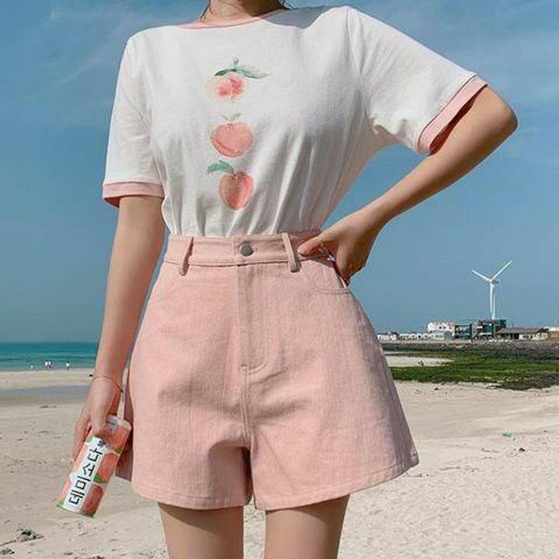 Conjunto juvenil rosa e branco 