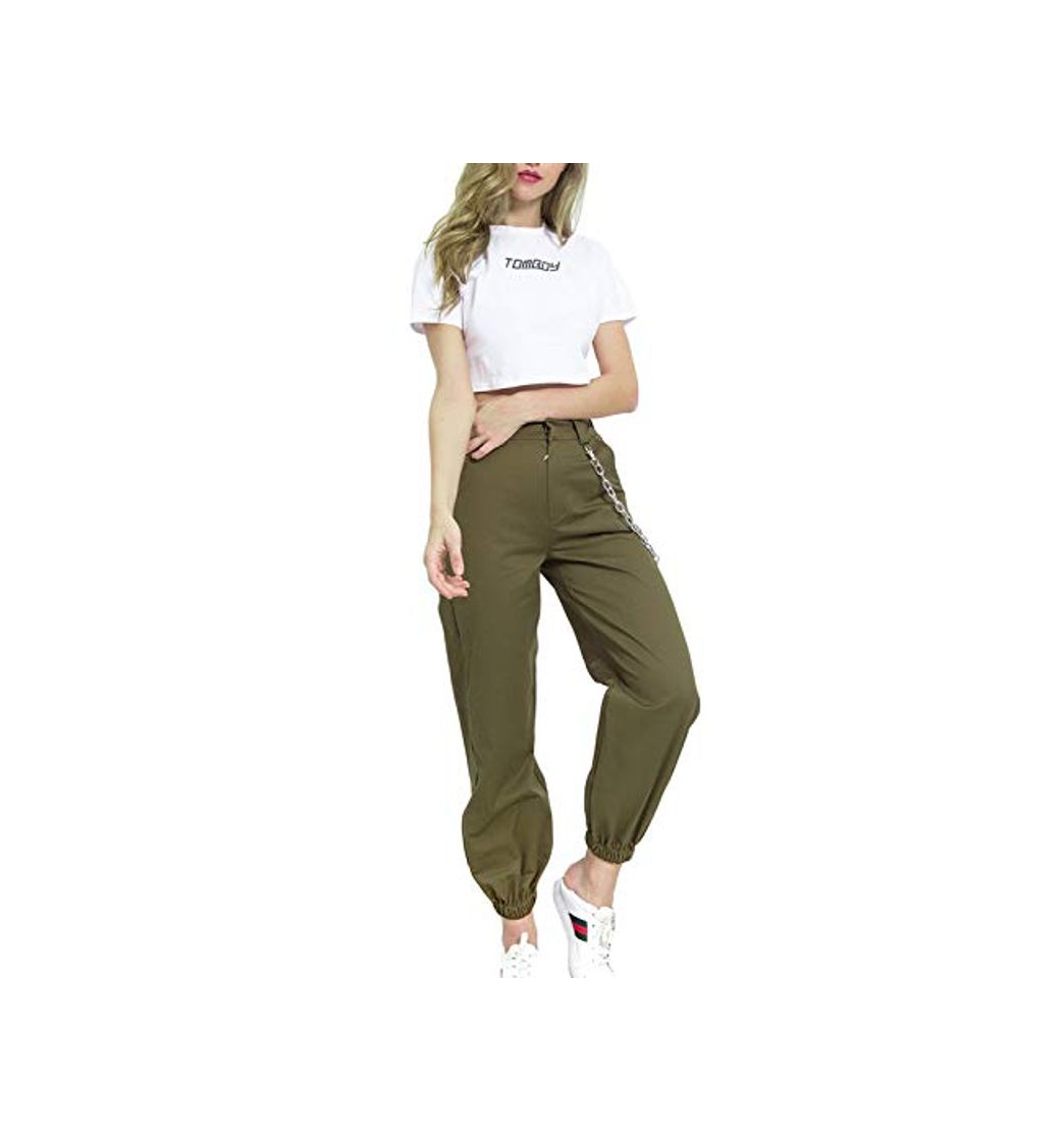 Fashion Yacun Mujer Casual Pantalones Cargo Pantalon Hip Hop Jogger con Cadena Danza