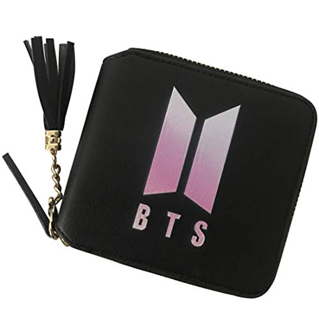 Social BTS Cartera de Monedero con Cremallera y Borla de Cuero con 1