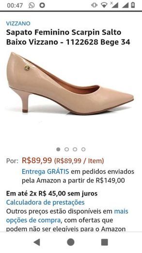 Sapato Feminino Scarpin Salto Baixo Vizzano 