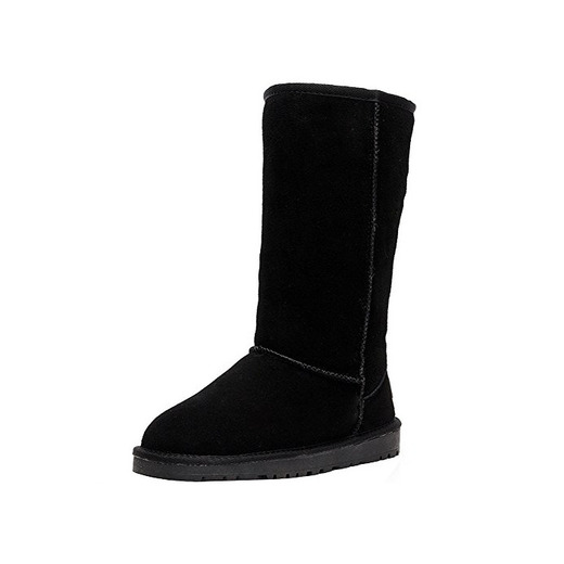 Shenn Mujer Comodidad Anti-Deslizante Punk Alto Negro Ante Cuero Nieve Botas SN1015