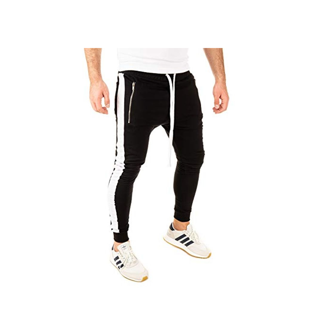 Moda PITTMAN Pista Retro Pantalón De Deporte para Hombre Stripe Slim Mezcla Chandals