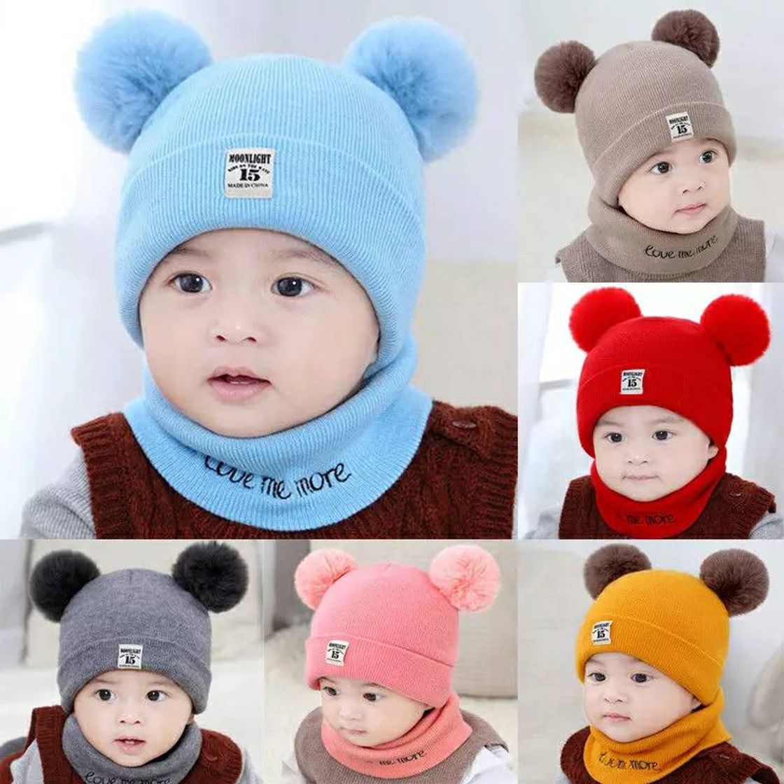 Moda Gorrito pompones con bufanda bebe niñ@s