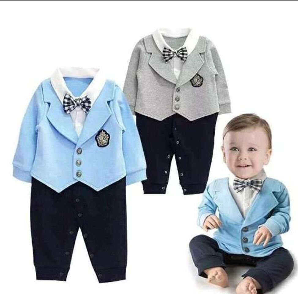 Fashion Mameluco tipo traje bebe elegante azul y gris 