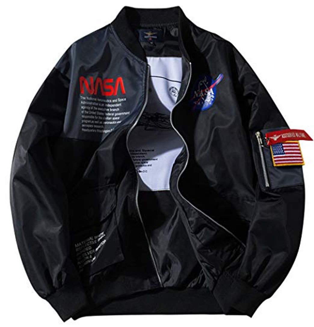 Moda ROSEUNION NASA Chaqueta Ma-1 Impresión Cierre De Cremallera Jacket Sporty Bomber Suelto