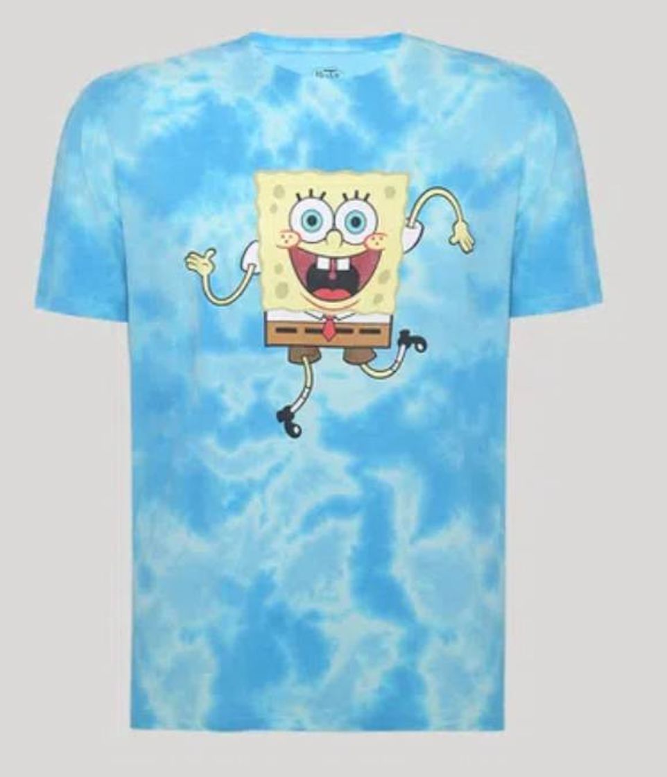 Moda Camiseta Masculina Bob Esponja Estampada Tie Dye Manga Curta ...