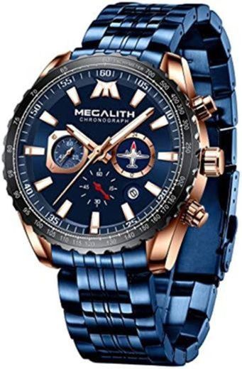 MEGALITH Relojes Hombre Relojes Grandes de Pulsera Militares Cronografo Diseñador Luminosos Impermeable