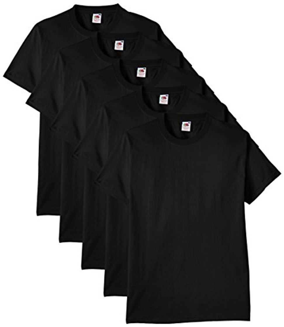 Moda Fruit of the Loom Heavy Cotton tee Shirt 5 Pack Camiseta, Negro,