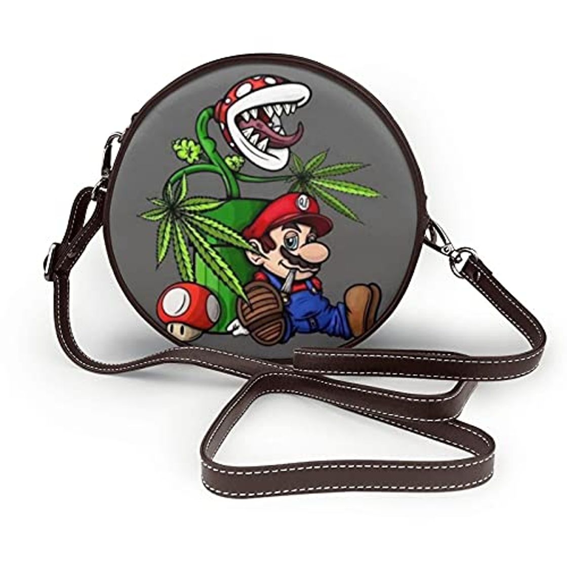 Social Mario y Chomper Cruz cuerpo bolsa mujeres cuero redondo hombro bolso pequeño para vacaciones viaje diario chica adulto