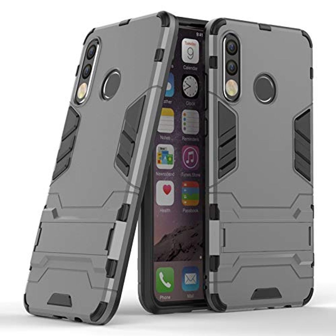 Product Cubierta dura del teléfono celular de Unisex Doble capa de protección a prueba de choques Armor Guard Shell duro con soporte para Huawei P30 Lite Caja híbrida del teléfono celular de la doble capa