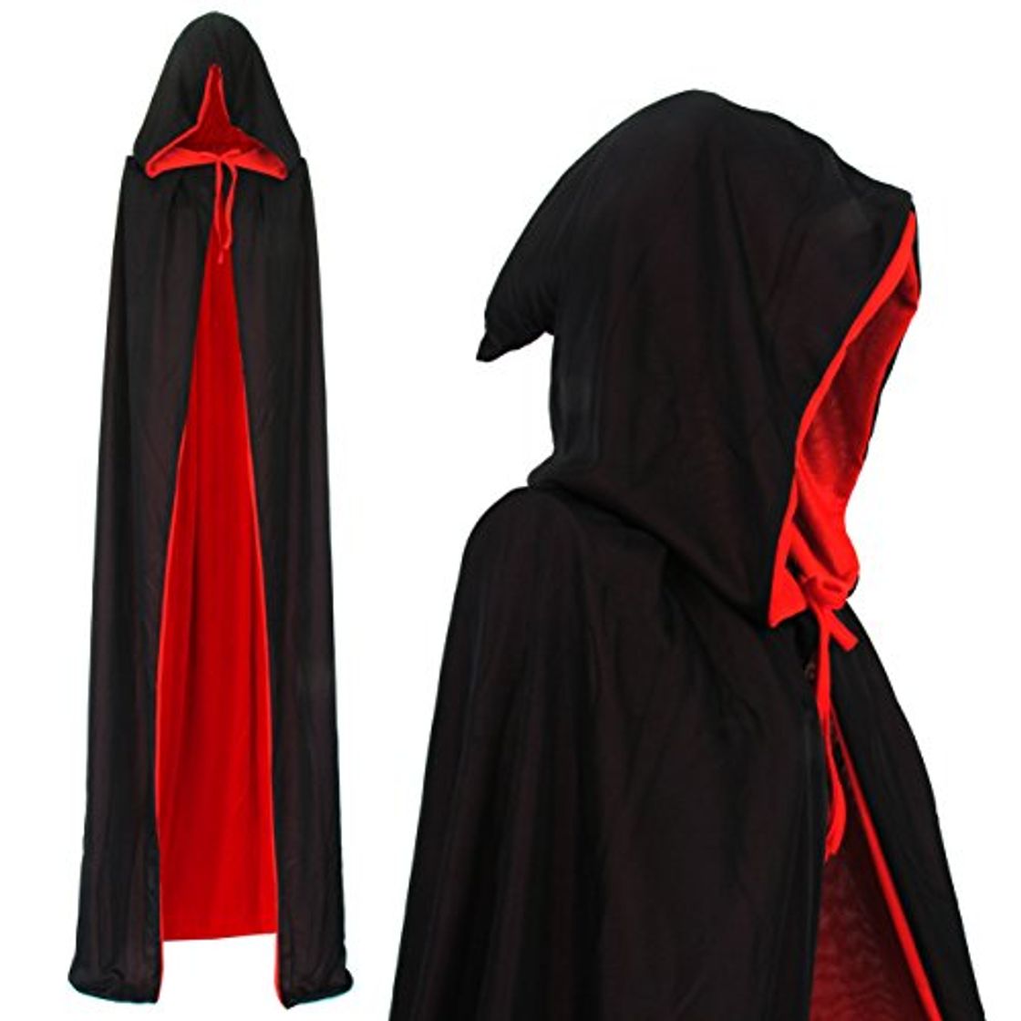 Product Vampiro Capucha Capa Manto Reversible Negro Rojo para Adultos Halloween Dracula Cosplay 170cm