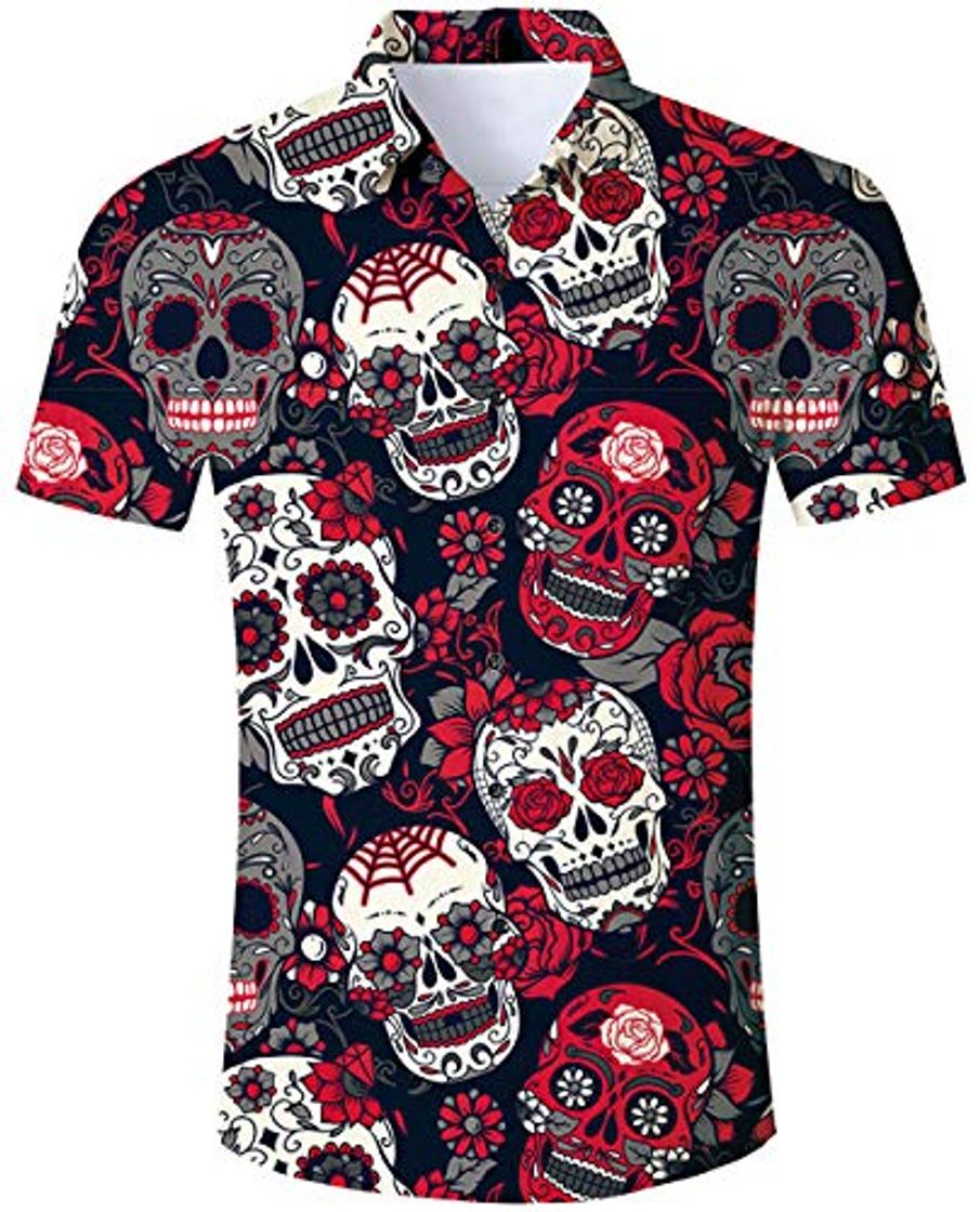 Social Goodstoworld Camisa de Halloween Hombre Cráneo Camisa Casual Manga Corta Ajustado para Hombre Mens Hawaiian Shirt t Shirt Top
