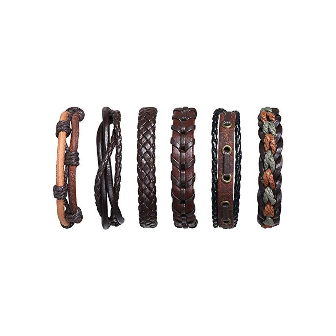 Social flintronic® Pulsera Hombre, 6 Piezas Personalidad Retro Tejida Pulsera de Traje de