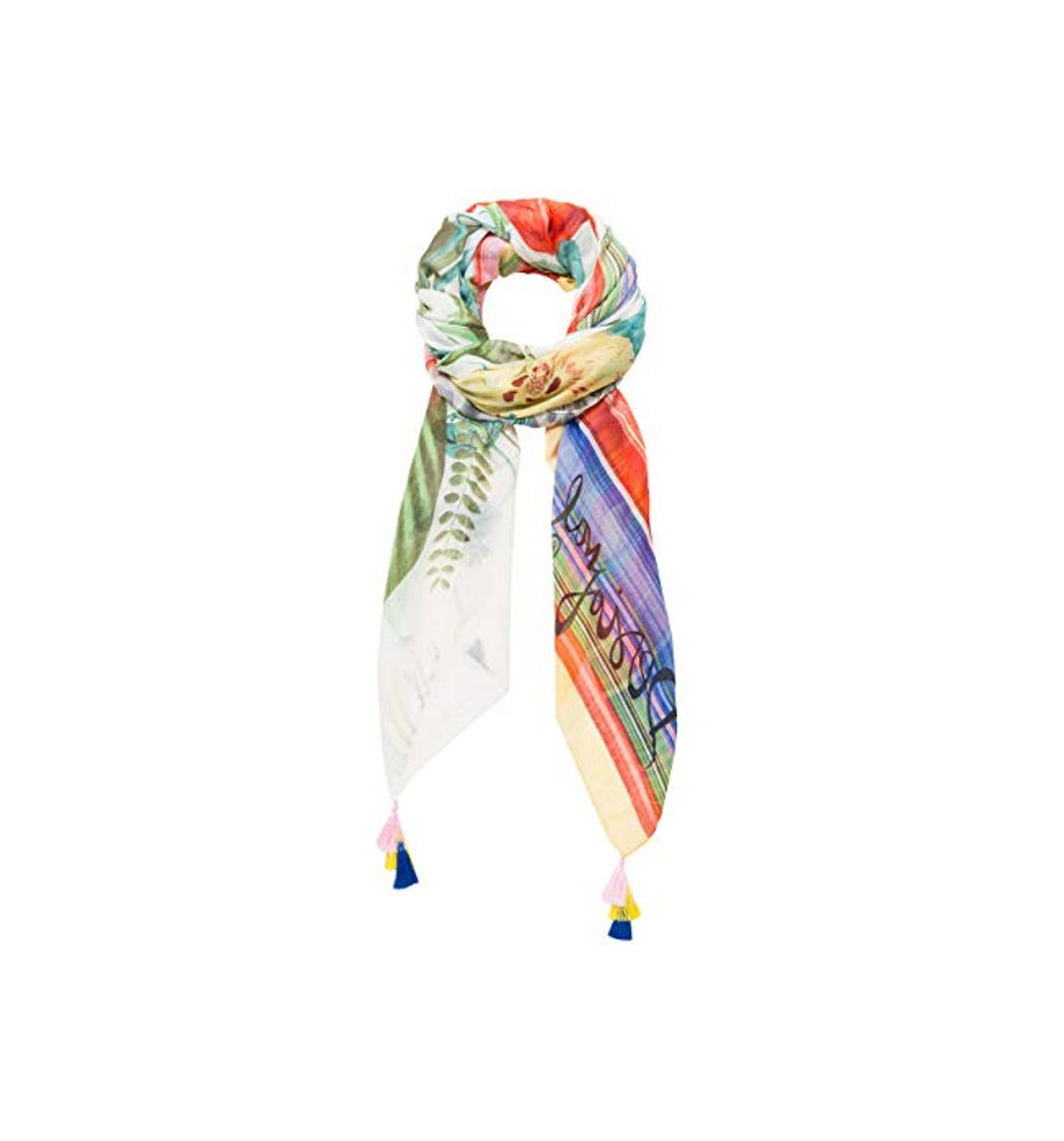 Fashion Desigual Rectangle Foulard Clio Woman White Bufanda, Blanco