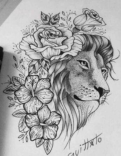 Tattoo de Leão com flores