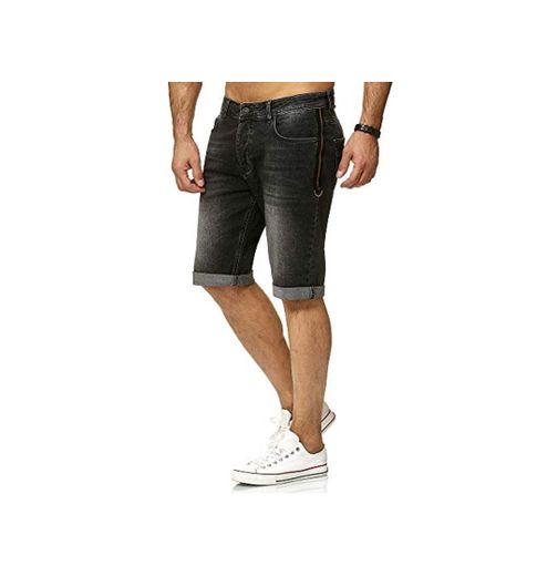 Redbridge Hombres Denim Jeans Shorts Básico Rayas Moda Cortos Pantalones Negro