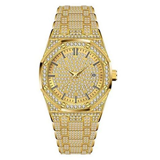 TAEONY Reloj De Oro con Diamantes para Hombre con Brazalete De Acero