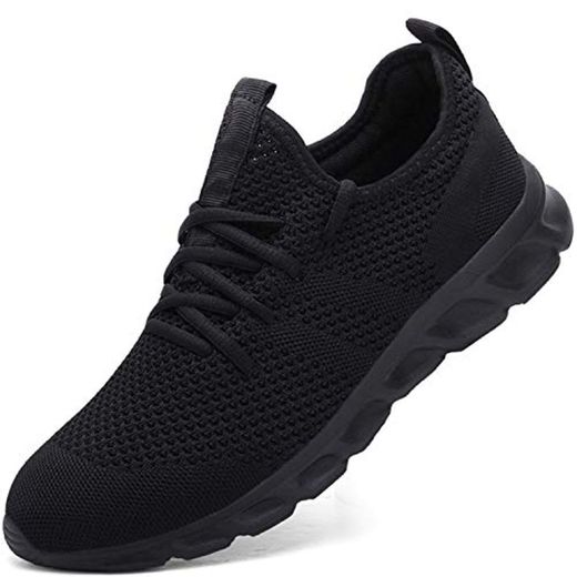 Zapatillas Deportivas Running de Mujer para Correr Asfalto Zapatos Gimnasia Deporte Fitness Casual Transpirables Seguridad con Cordones Atlético Gym Trekking Sneakers Plataform Calzado Negro 37 EU